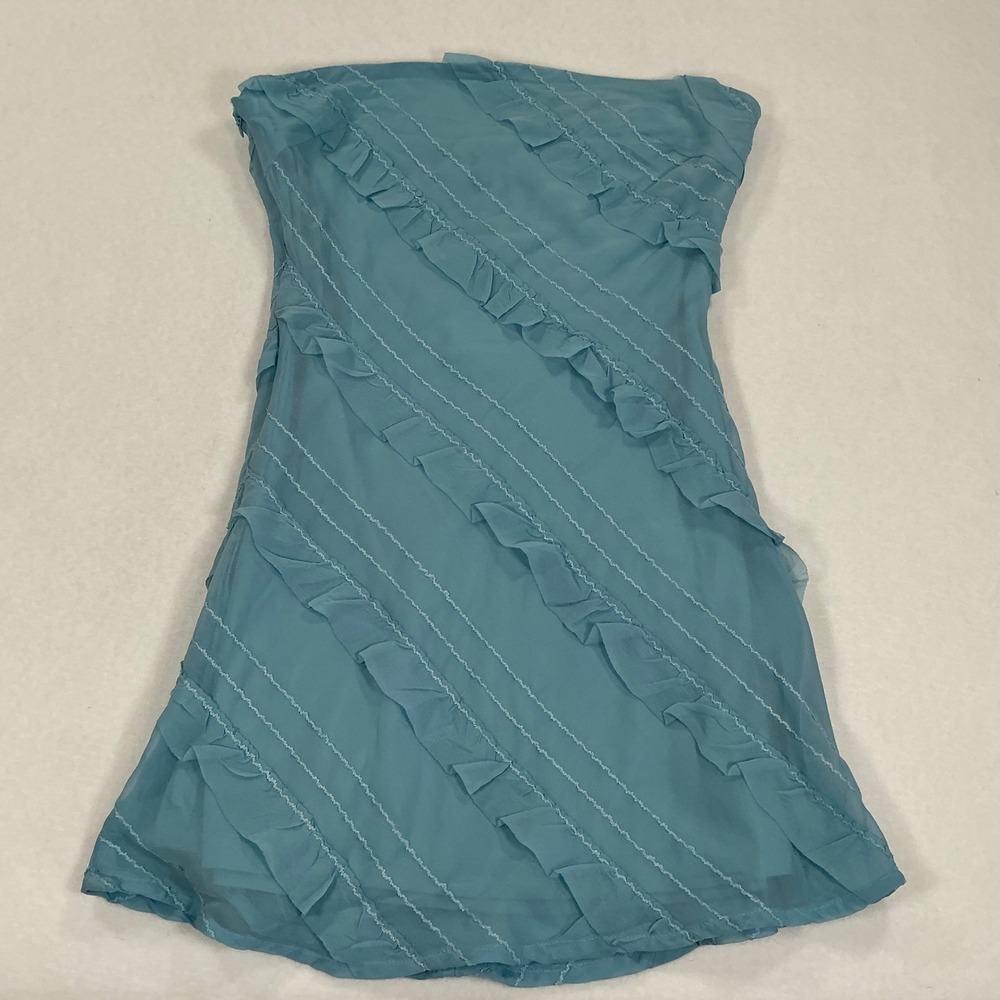 Princess Polly Lars Strapless Mini Dress Blue Ruffle Embroidered US 6 NEW